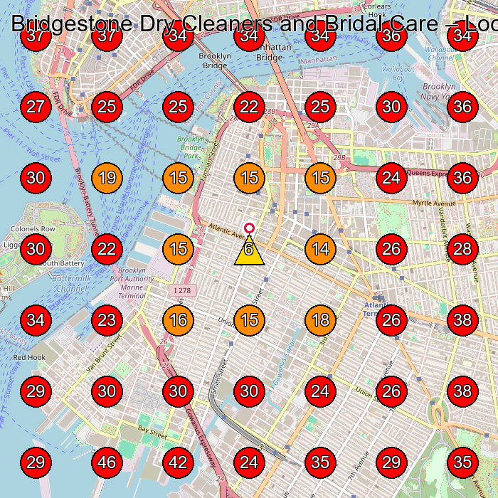 Bridgestone Dry Cleaners and Bridal Care GeoGrid visibility map for Laundry in Brooklyn